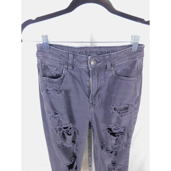 American Eagle Jeans Womens 2 Black Ripped Distressed Raw Hem Skinny Strigid - Picture 2 of 12